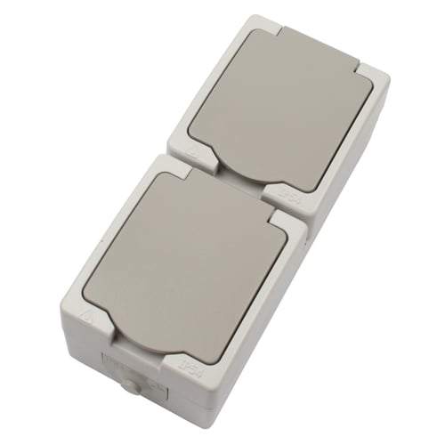 Elworks Stikkontakt dobbelt IP54 lodret grå