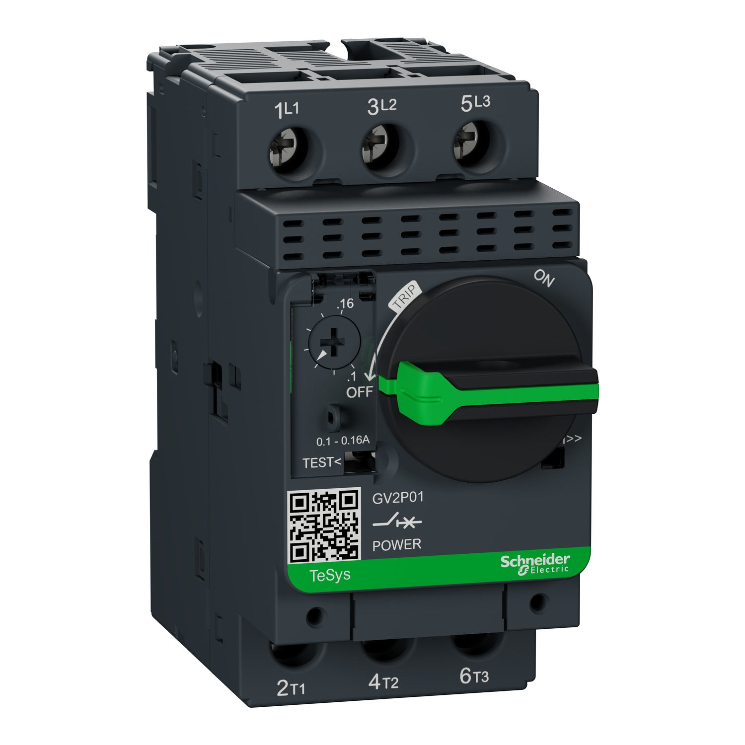 GV2P01, Håndbetjent motorværn 0,10-0,16A, Schneider Electric