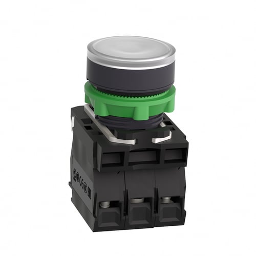 Harmony XB5AW31M5 lampetryk komplet med LED og plan trykflade med fjeder-retur, Hvid, Schneider Electric