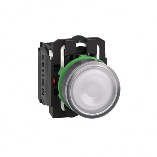 Harmony XB5AW31M5 lampetryk komplet med LED og plan trykflade med fjeder-retur, Hvid, Schneider Electric