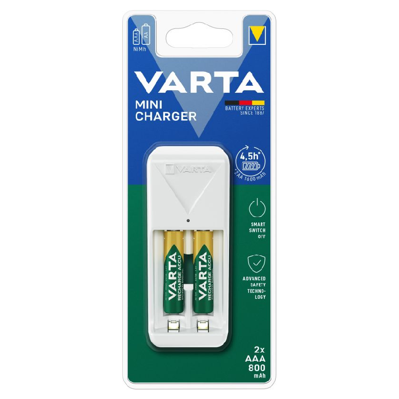Varta Mini oplader, inkluderer 2x AAA 800 mAh