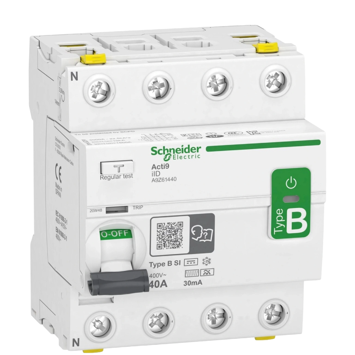 Schneider Fejlstrømsafbryder (RCD) 40A 300mA, 4P, type B-SI, A9Z64440