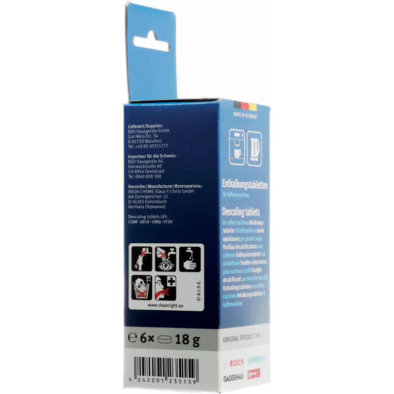Afkalkningstabs til kaffemaskiner og elkedler, Siemens / Bosch