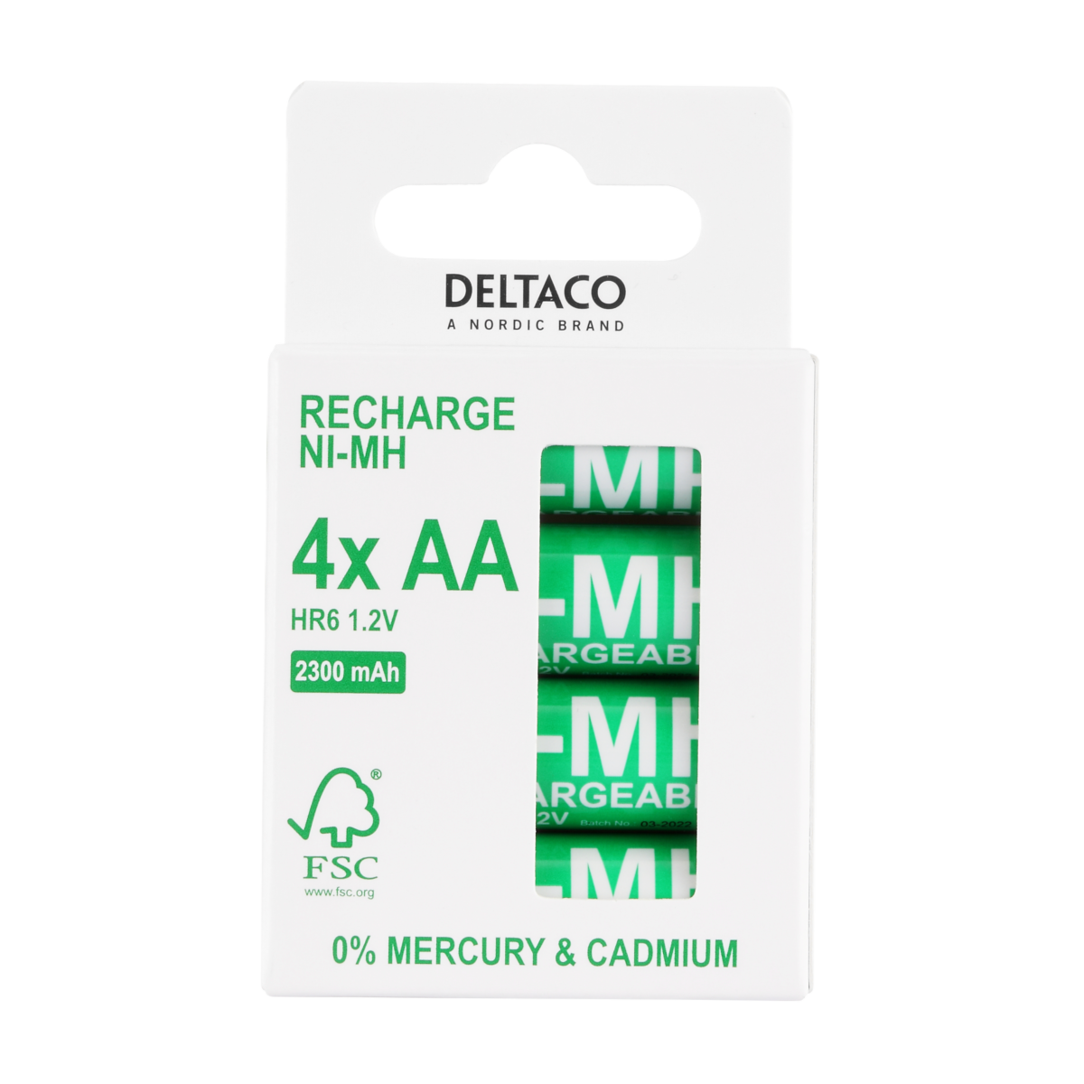 Genopladelige AA/LR6 batterier, 2300mAh, 4-pak