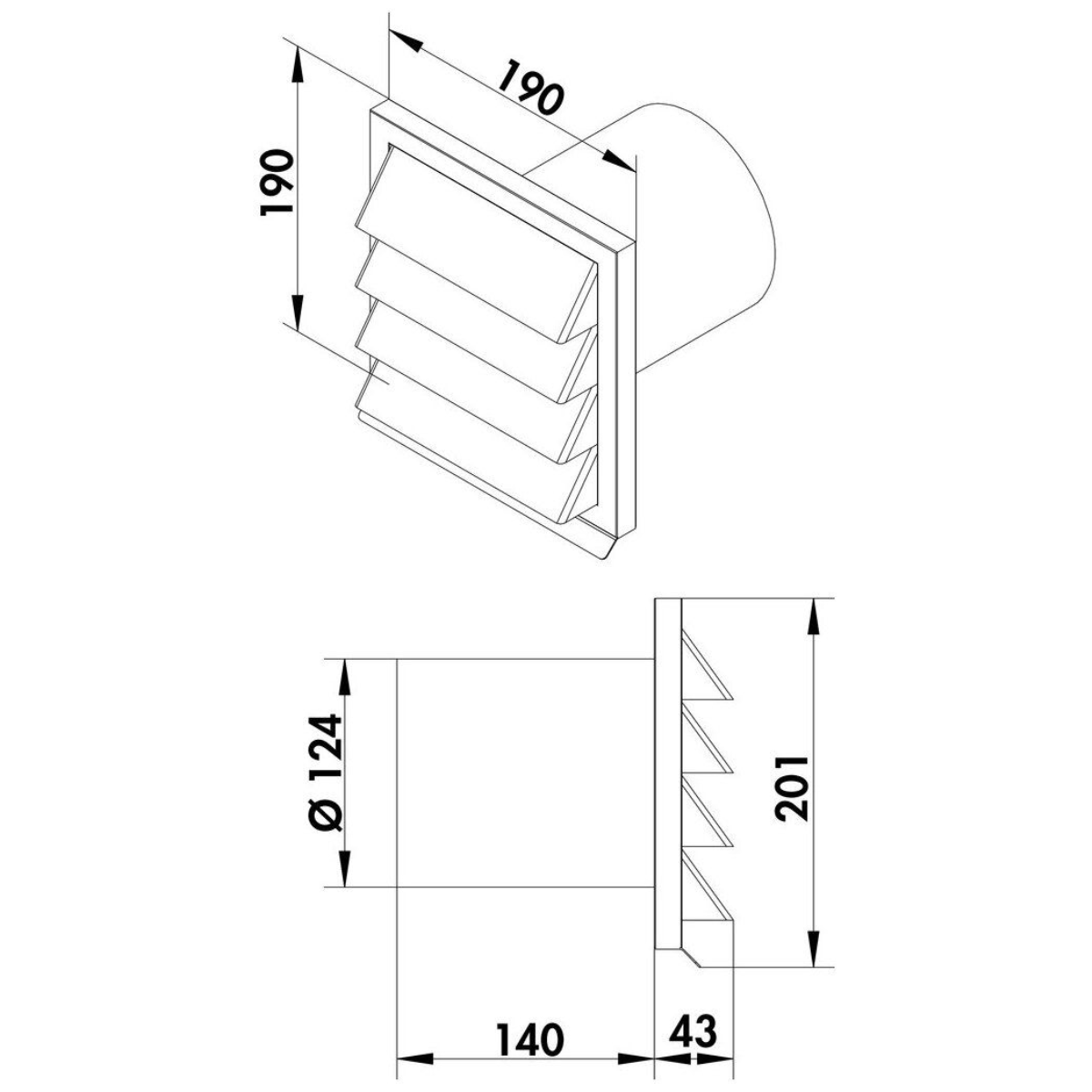 Jalousi med Returspjæld - Ø125 mm, Rustfrit Stål