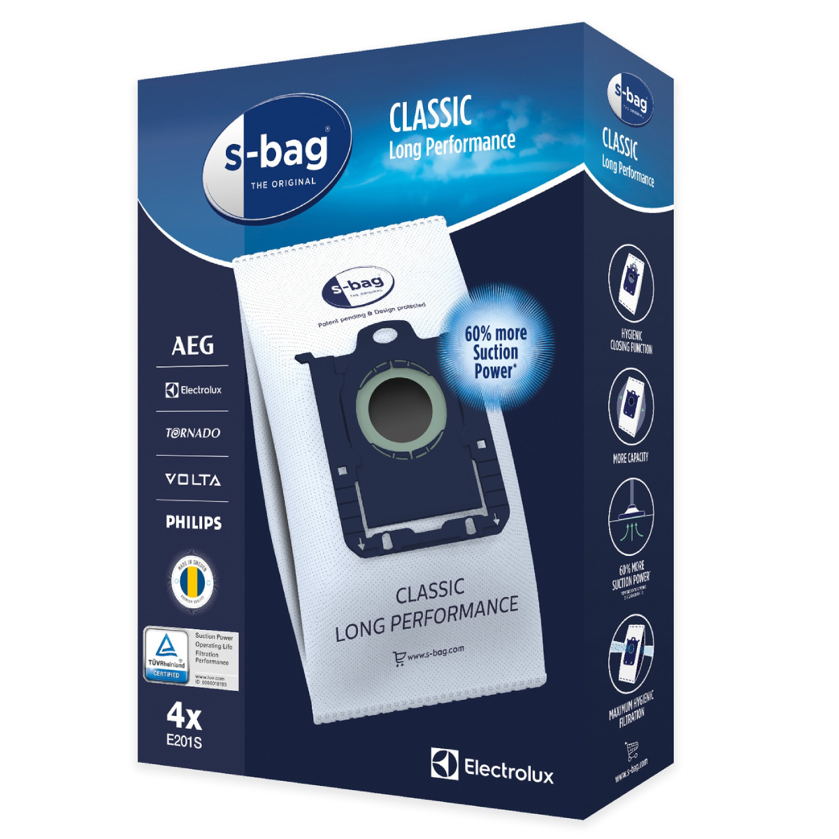 S-Bag E201S, Classic Long Performance støvsugerposer (4 pak)