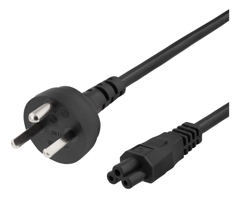 Strømkabel, 2m, DK 2-5a til IEC C5, 2,4A, jordet, sort