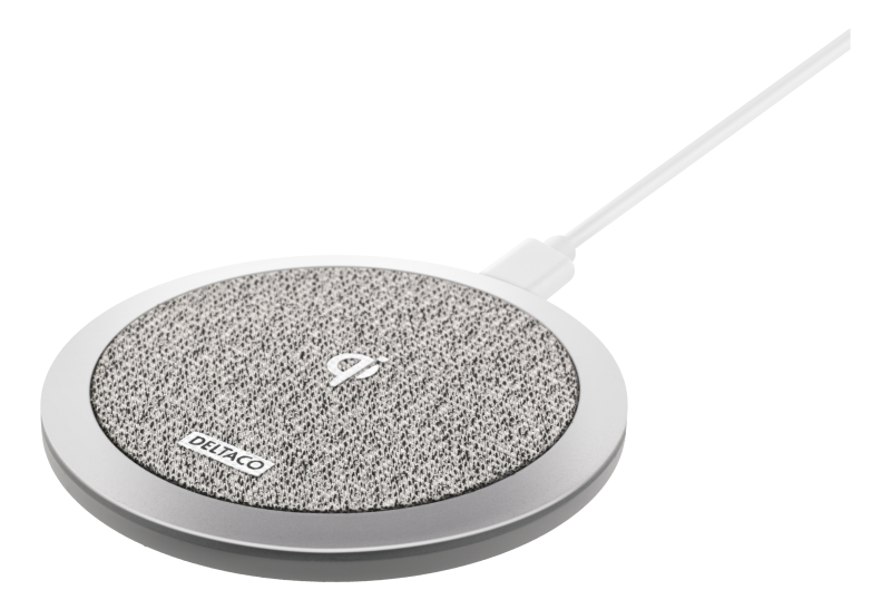 Trådløs oplader til iPhone og Android, 10W, stof, Qi-certificeret, grå