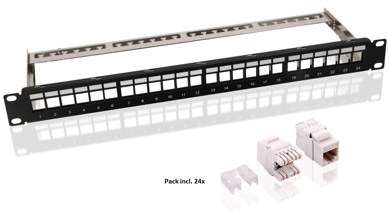 Patchpanel 24ports. 19' inkl. 24x CAT 6 moduler (UTP)