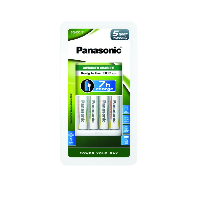 Panasonic oplader BQ-CC17. inkl. 4 AA genopladelige batteri 1900mAh NiMH