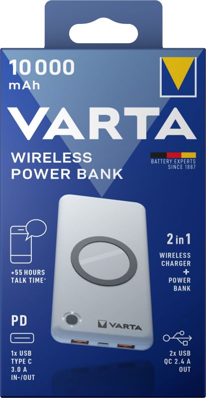 Varta Powerbank, trådløs QI 10000mAh