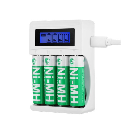 USB Batterioplader, inkl. 4xAA genopladelige batterier, hvid