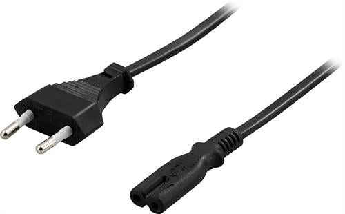Strøm kabel, 2 pin sort, uden jord 10m