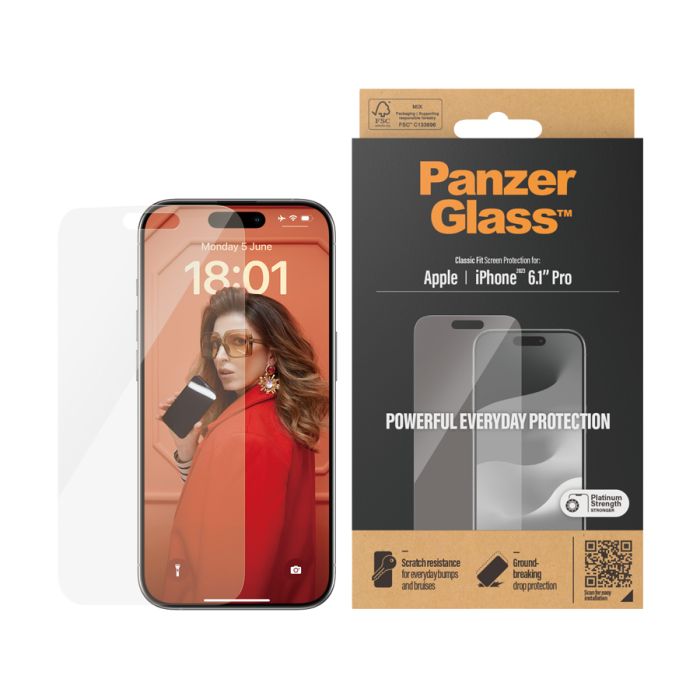 PanzerGlass Screen Protector Apple iPhone 15 Pro | Classic Fit