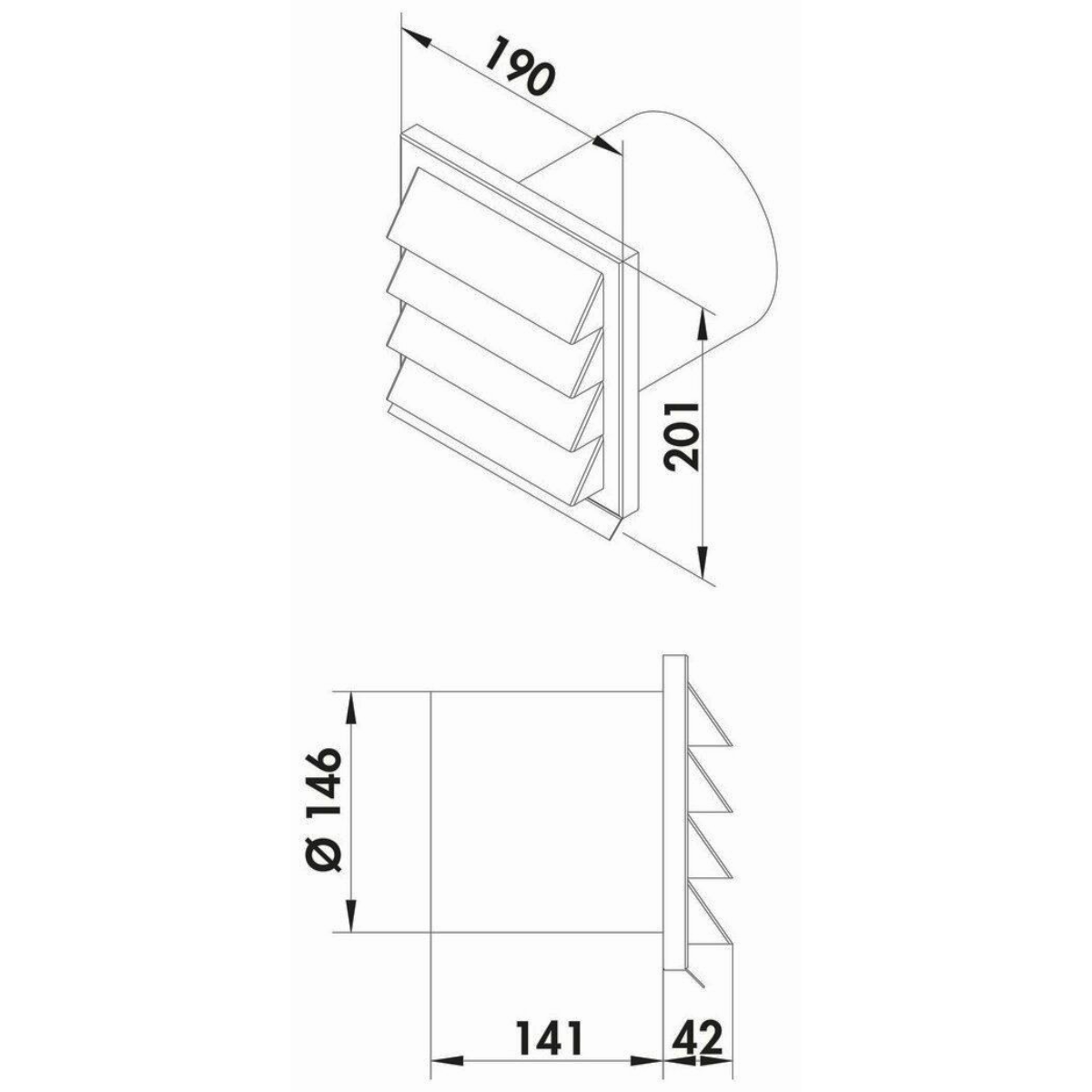 Jalousi med Returspjæld - Ø150 mm, Rustfrit Stål - 4022012