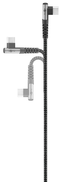 USB-C Vinklet metalstik, 90°, 1 meter / 3A/ 60W