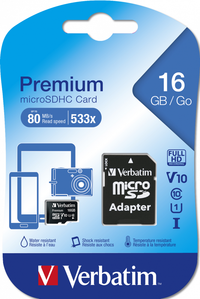 MicroSD SDHC 16 GB Klasse 10 inkl. adapter