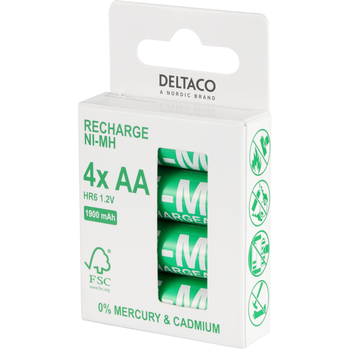 Genopladelige AA/LR6 batterier, 1900mAh, 4-pak