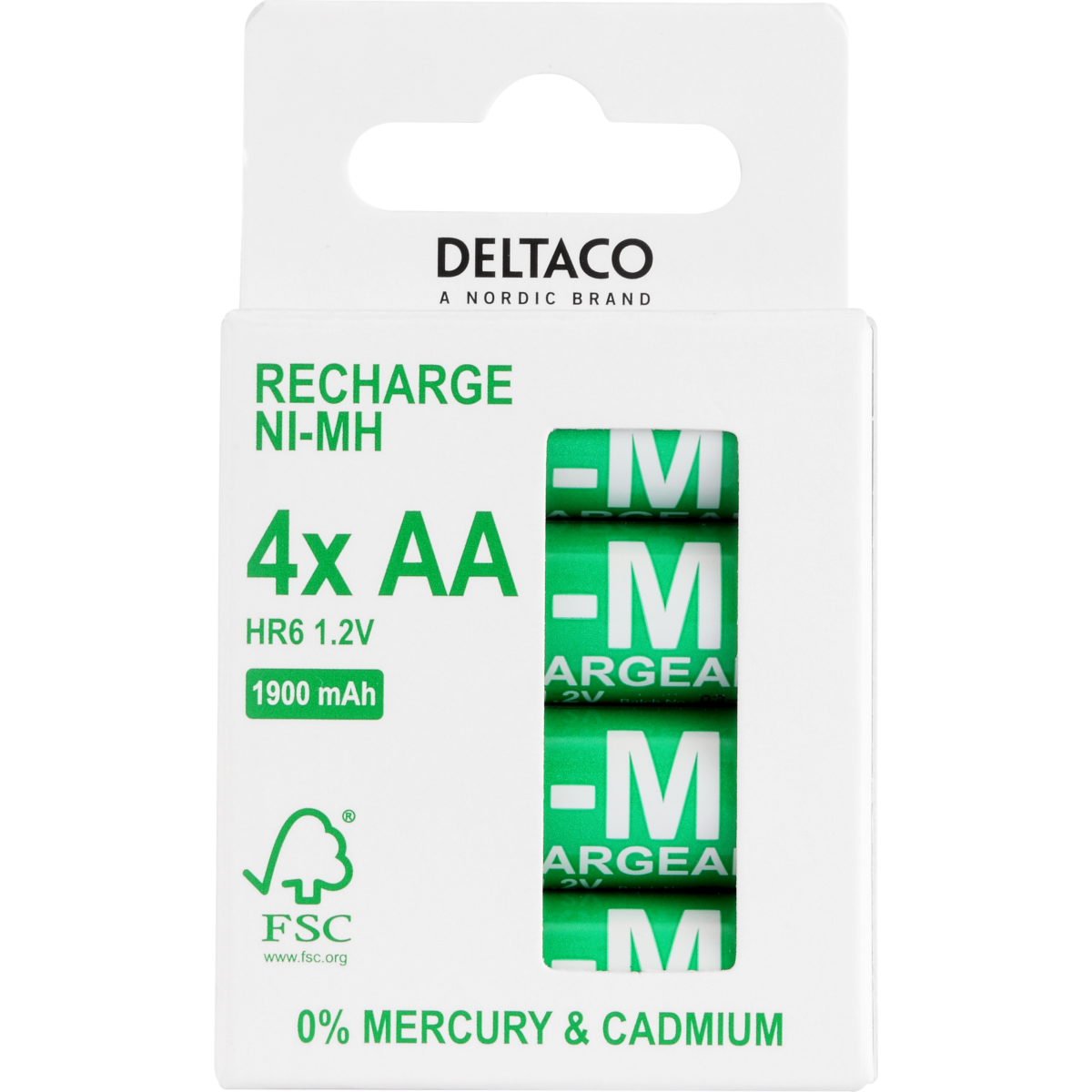 Genopladelige AA/LR6 batterier, 1900mAh, 4-pak
