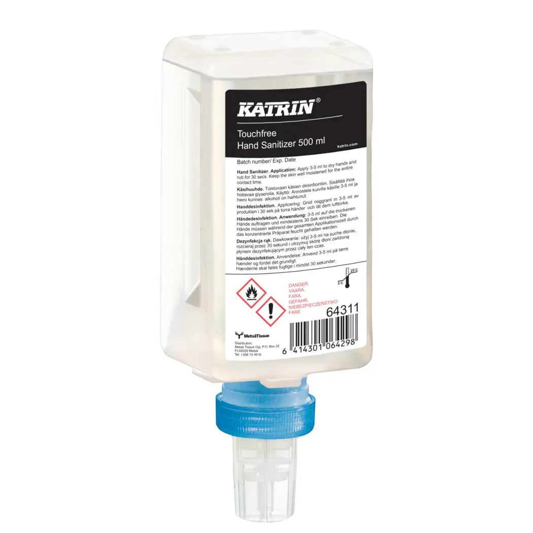 Hånddesinfektion uden gel, Katrin 64311, 500 ml, til touchfree dispenser, (Pakke med 12 stk.)