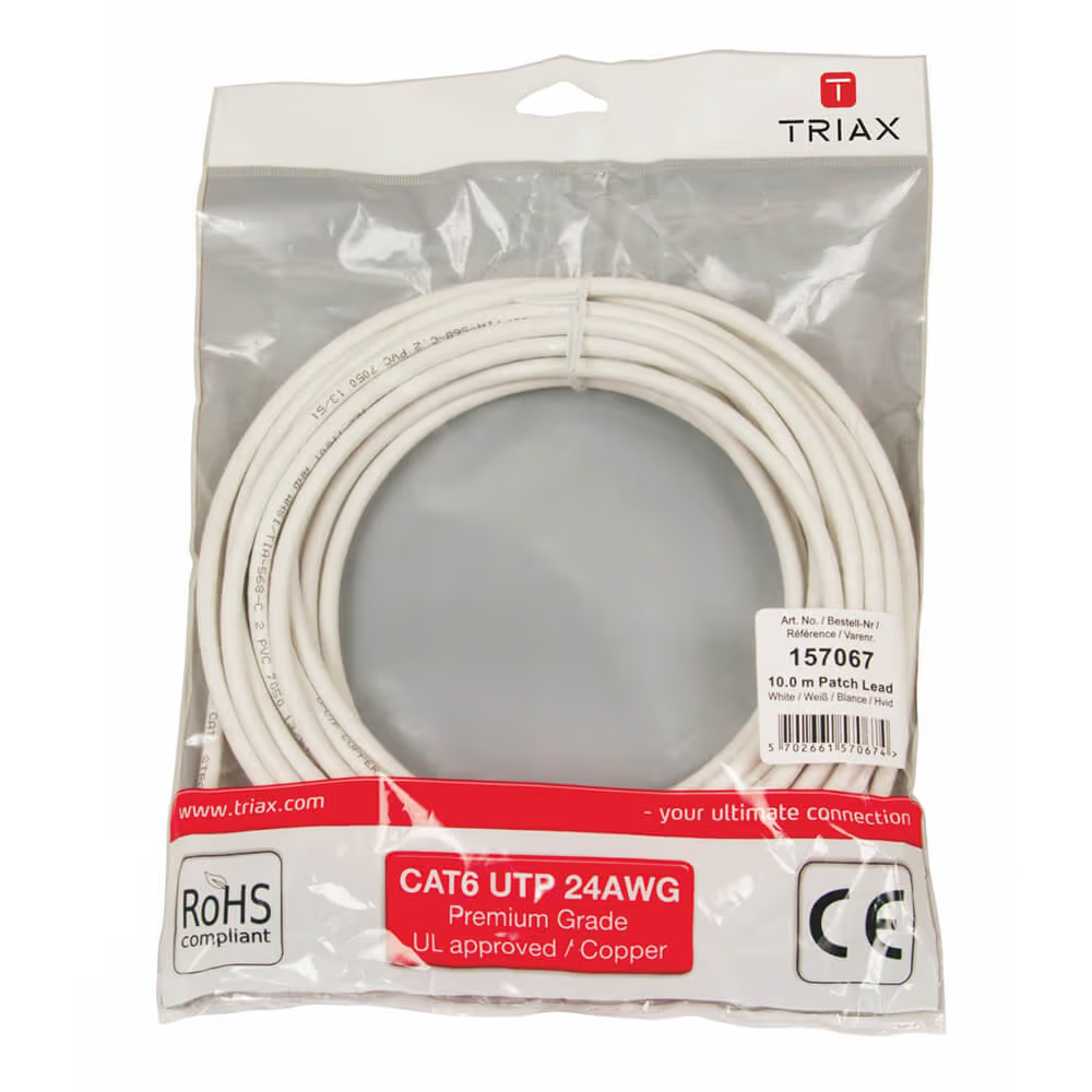 Netværkskabel Cat6 10 meter, hvid, UTP