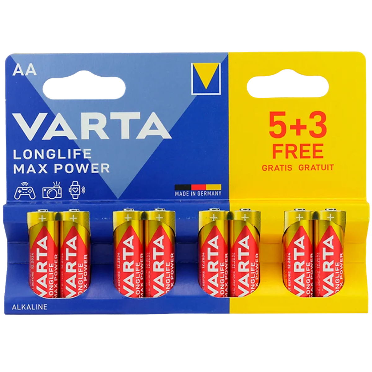 Varta Max Power AA LR6 Alkaline Batterier, 8-pak