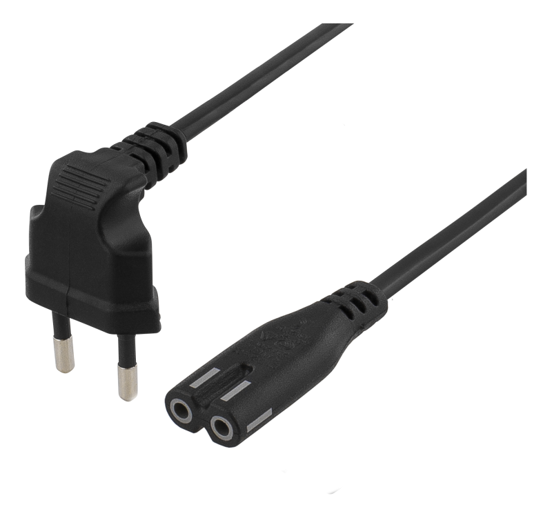 Power cable, angled CEE 7/16, straight IEC 60320 C7, 3m, black