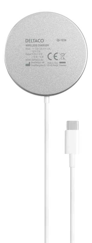 Magnetisk (Magsafe) trådløs oplader, 15 W, USB-C, hvid/sølv