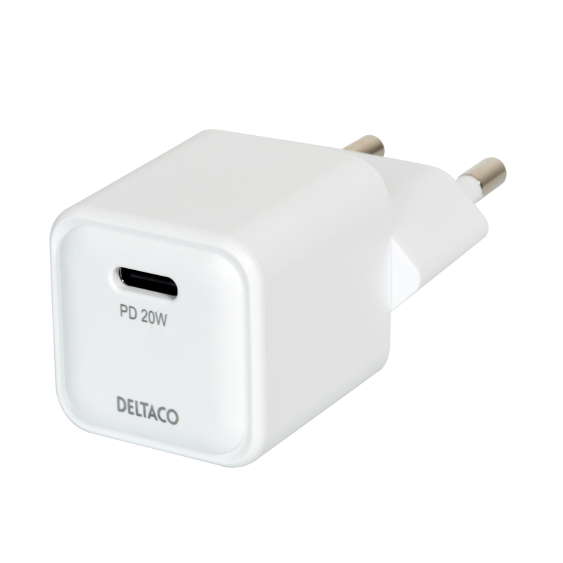 USB-C mini wall charger, 1x USB-C, PD 20 W, hvid