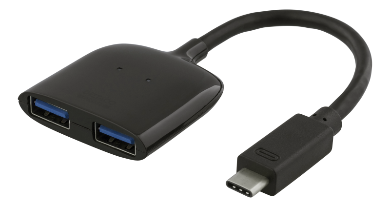 USB-C hub, 2x USB-A ports, USB 3.1 Gen 1 5Gbps, 0,9A, retail box, 0.1m cable, black