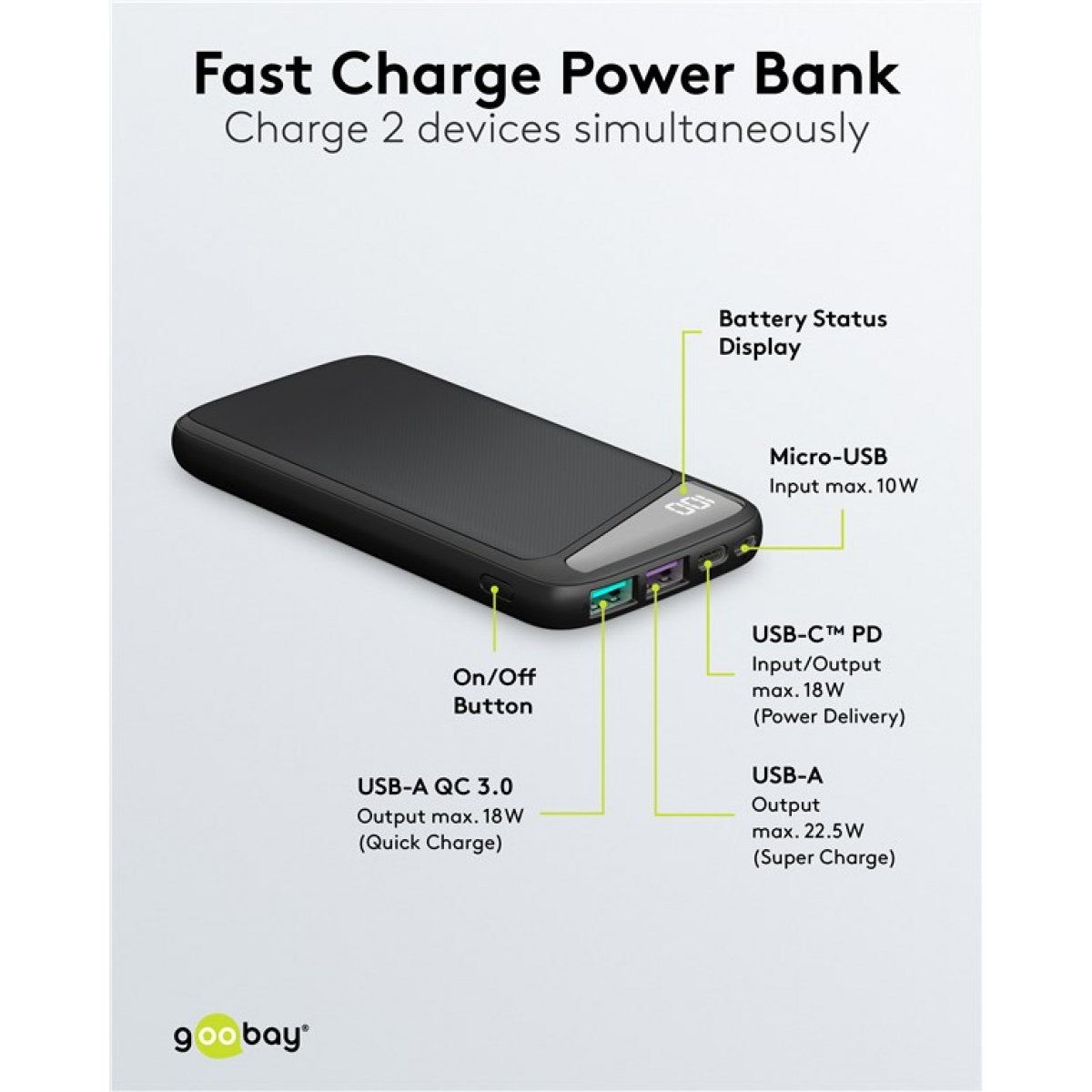 Goobay Power Bank 10.000 mAh med Power Delivery