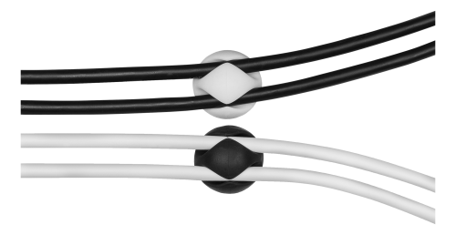 Selvklæbende kabelholder i gummi, 6-pakning, sort/hvid/grå.