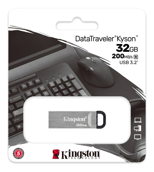 Kingston USB 3.2, 32GB, Hukommelsestik, sølv