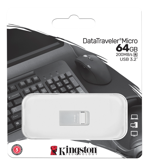 Kingston, USB 3.2, 64GB, Hukommelsestik, sølv