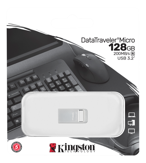 Kingston USB 3.2, 128GB, Hukommelsestik, sølv