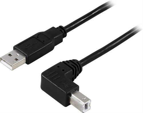 USB A til USB B vinklet, 1m, sort